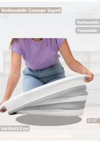 Resim Çamaşır Sepeti Katlanır Sele Silikon Sepet Küçük Boy 27 Lt. Beyaz Gri 