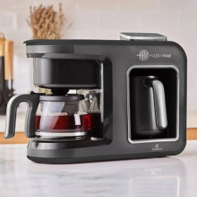 Resim Karaca Hatır Plus 5 In 1 Konuşan Türk Kahvesi, Filtre Kahve ve Çay Demleme Makinesi Black Chrome + Mutfak Tartısı 