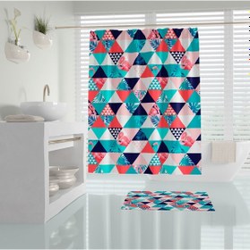 Resim Renkli Banyo Duş Perdesi-1.Kalite Polyester Kumaş Banyo Perdesi Çok Renkli 