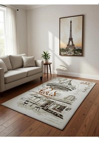 Resim Dinarsu Halı Klasik Serisi %100 Akrilik Paris Desenli 125 X 200 Bej Rengi Bej 