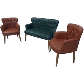 Resim Garden House Yeşil Taba Deri Ahşap Ayaklı Kollu Ofis Koltuk Takımı Bekleme Koltuğu Çok Renkli 