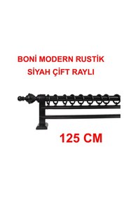 Resim Boni Modern Rustik Ahşap Rustik Perde Askısı Çift Raylı-siyah 125 Cm Siyah 