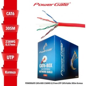 Resim Powergate Cat6-Box 23AWG 0,57MM Utp Cat6 Kablo 305M Kırmızı 