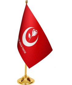 Resim Masa Üstü Büyük Birlik Partisi Bayrağı + Pirinç Direk Masa Bayrak 