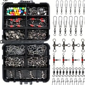 Resim JSFUN 140 Parça Balıkçılık Takımı, Paslanmaz Çelik Dönerler & Çıtçıtlar ile Şamandıralar, Çeşitli Şekiller, Balıkçılar için Dayanıklı Siyah Kutu, Balıkçılık Ekipmanları 