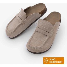 Resim Marjin Kadın Hakiki Deri Eva Taban Önü Kapalı Sabo Günlük Terlik Solevu Bej Süet 
