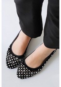 Resim Milinda Siyah Süet Lazer Kesim Delikli Taşlı Babet 001 