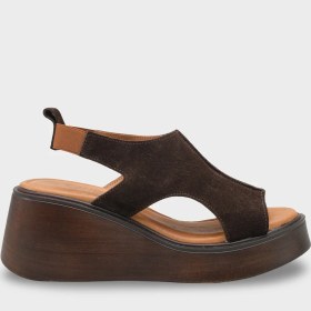 Resim Capone Outfitters Brena Hakiki Süet Çapraz Bantlı Dolgu Topuk Kadın Sandalet 