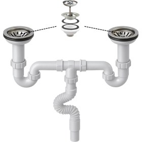 Resim DESIPHON Çöpmak Çiftli Lavabo Sifonu 11 cm – Koku Önleyici, Dayanıklı Banyo ve Mutfak Gider Boru Bağlantı Seti 