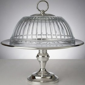 Resim Elegantia Gümüş Kaplama & Kesme 32cm x 32 cm Cam Pasta Standı - OVAL 