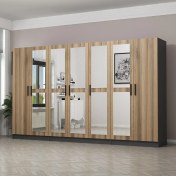 Resim Minar Kale 7 Kapaklı 5 Aynalı 2 Çekmeceli Dolap Antrasit Dore 190 cm 