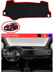 Resim Torpido Koruma Halısı Siyah Kenar Renk Kırmızı Toyota Yaris 2014 + İle Uyumlu 