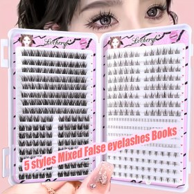 Resim 350 adet Kirpik Küme, 5 Stil Karışık, Bölümlü Kirpikler ve Alt Kirpikler, Doğal Hacim Bireysel Kirpik Uzatmaları 