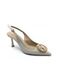 Resim Feles Taşlı Toka Detaylı Arkası Açık Stiletto Kadın Topuklu Ayakkabı Ten 