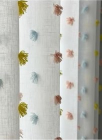 Resim Tül Arya Yeni Sezon Renkli Ponpon Pufy Foldet Keten Püsküllü Kırışmaz Çocuk Odası Pileli,Kırık Beyaz 380 X 170 