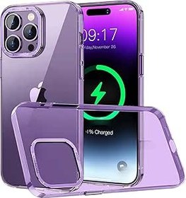 Resim Minesk İphone 14 Pro ile Uyumlu Crystal Clear Ultra Şeffaf Polikarbonat Dış Gövde Kamera Çerçevesi ve Tuşları Metal Sararmayan Premium Sert Kılıf (Derin Mor) 