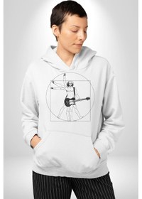 Resim Anatomy Gitar Leonardo Kadın Erkek Beyaz Kapüşonlu Sweatshirt Hoodie Beyaz 