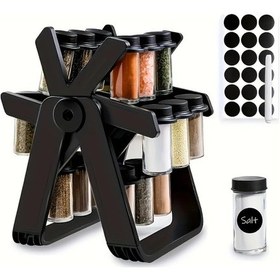 Resim Tianchishop Siyah Yepyeni Abs Malzeme 18li Baharatlik Seti 360 Derece Donen Dolap Mühürlü Nem Gecirmez 