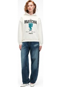 Resim Grimelange YANMESA Kadın Oversize Baskı Ve Nakış Detaylı Uzun Kollu Kapüşonlu Beyaz Sweatshirt 