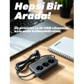 Resim Winnboss 2.1A 3 USB Termal Akım Korumalı 3lü 2m Grup Priz 