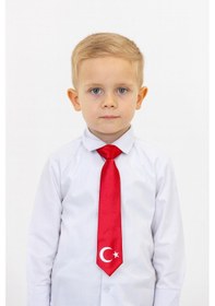 Resim Ayyıldız Baskılı Çocuk Kravat Kırmızı 
