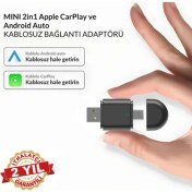 Resim Radoon Yeni Tasarım Mini Kablosuz Ios Android Uyumlu Carplay USB ve Type-C 2in1 Araç Multimedya Adaptörü 