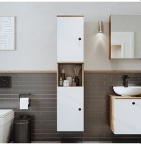 Resim Banyo Dolabı Mat Mdf 150 X 35 Cm Banyo Boy Dolabı Atlantik Çam - Beyaz 