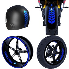 Resim Çınar Extreme Moto Rider 4'lü Sticker Seti Reflektif Mavi Iç Dış Jant Şeridi Kask Ve Çamurluk 