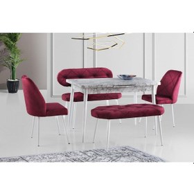Resim Ay Masa Ve Sandalye Bench Takımı, Fuşya Beyaz, 120x70 Beyaz 