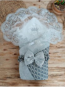 Resim Tomuycuk Dantelli Lüks Bebek Kundağı Unisex Bebek Dış Kundak Battaniyesi Hastane Çıkışı Mevlütlük Hediyelik 
