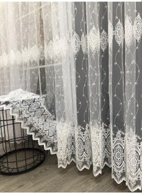 Resim Tül Perde Çerçeve Desen Brillant Marka Sedef Sim Brode Işleme Ekru 