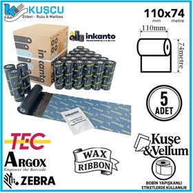 Resim Inkanto 5 ADET Armor 110mmx74mt Wax Ribon Kuşe&Vellum 