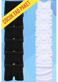 Resim Tezzgelsin Erkek Çocuk Pamuklu Penye 6 Atlet 6 Boxer Beyaz Siyah 