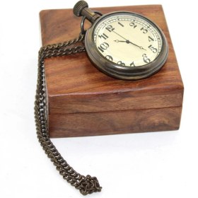 Resim MiraLive Ahşap Kutulu Pirinç Köstekli Saat Model 1 