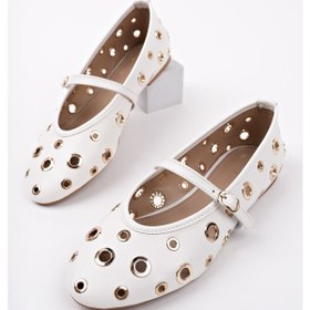 Resim Muggo Misha Tek Bant Troklu Günlük Kadın Babet Beyaz 