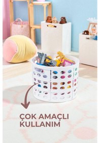 Resim Teleskopik Katlanabilir Çamaşır Sepeti - Çok Amaçlı Delikli Sepet 33lt. Beyaz 