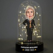 Resim Başörtülü Kadın Karikatürlü Işıklı Fanus Biblo 