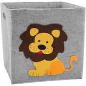 Resim Aslan Tasarımlı Küp Bebek Çocuk Odası Organizer Oyuncak Sepeti Kirli Sepeti Tekli 30x30x30 