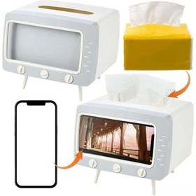 Resim Youmex Retro Tv Desenli Çift Fonksiyonlu Servet Tutucu: Telefon Tutucu İle Ev, Ofis Dekoru Ve El-işsiz İzleme Beyaz 