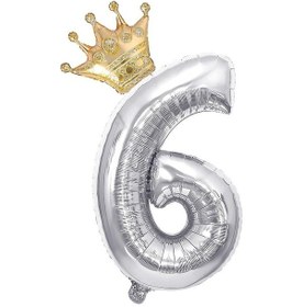 Resim 6 Gümüş Rakam ve Gold Kral Tacı Folyo Balon Doğum Günü Parti Kutlama Seti 