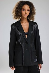 Resim tw3 Kadın Saten Detaylı Biyeli Tasarım Blazer Ceket 
