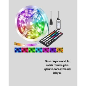 Resim Aesco Mey Ithalat® 10 Metre USB Smart Şerit LED Kumandalı Telefon Kontrollü 