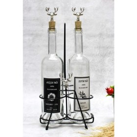 Resim Gümüş Renk Geyik Aksesuarlı Siyah Standlı Yağdanlık Mantar Tıpalı 