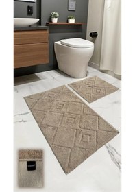 Resim Madra Pamuklu Banyo Paspası Takımı 2 Li Dokuma Tabanlı, Yumuşak Dokulu Tasarım Kumbeji 