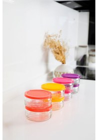Resim 12'li Premium Kahvaltılık Seti 410 Cc Renkli Plastik Kapaklı Cam Saklama Kabı, Hava Geçirmez Çok Renkli 
