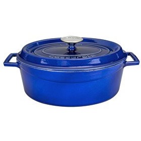 Resim Lava Döküm Premium Serisi 23x29 CM Döküm Demir Yekpare Kulplu Mavi Oval Tencere LV O TC 29 PR K2 B 