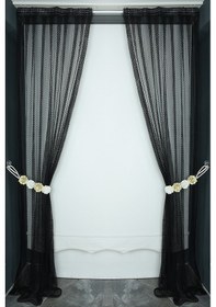 Resim Baklava Model Siyah Renk Tek Kanat Pileli Fon Perde 75 260 Cm Siyah 
