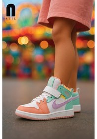 Resim Günlük Unisex Sneaker Bağcıklı Hafif Yumuşak Kaymaz Taban Bilekli Basketbol Ayakkabı 8070 Beyaz- Yeşil- Lila-20 