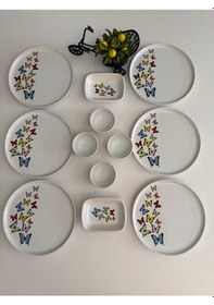 Resim Takım Kahvaltı Kelebek 12 Parça 6 Kişilik Beyaz 