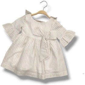 Resim Kız Bebek Dokuma Çizgili Elbise Ck50525 Bej 
